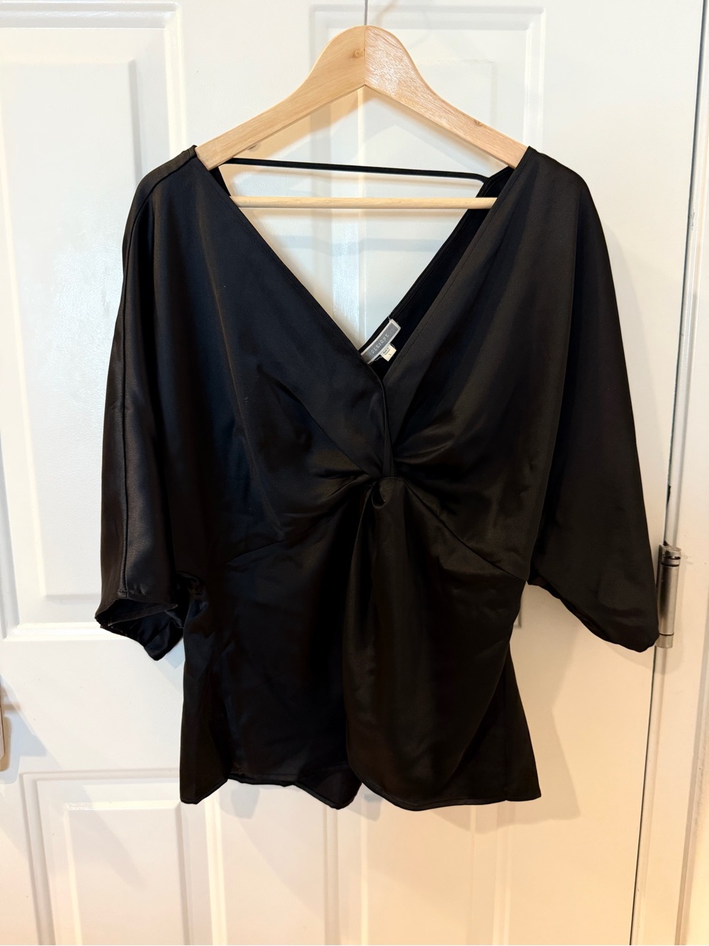 Pleione Black Twist-Knot V-Neck Blouse